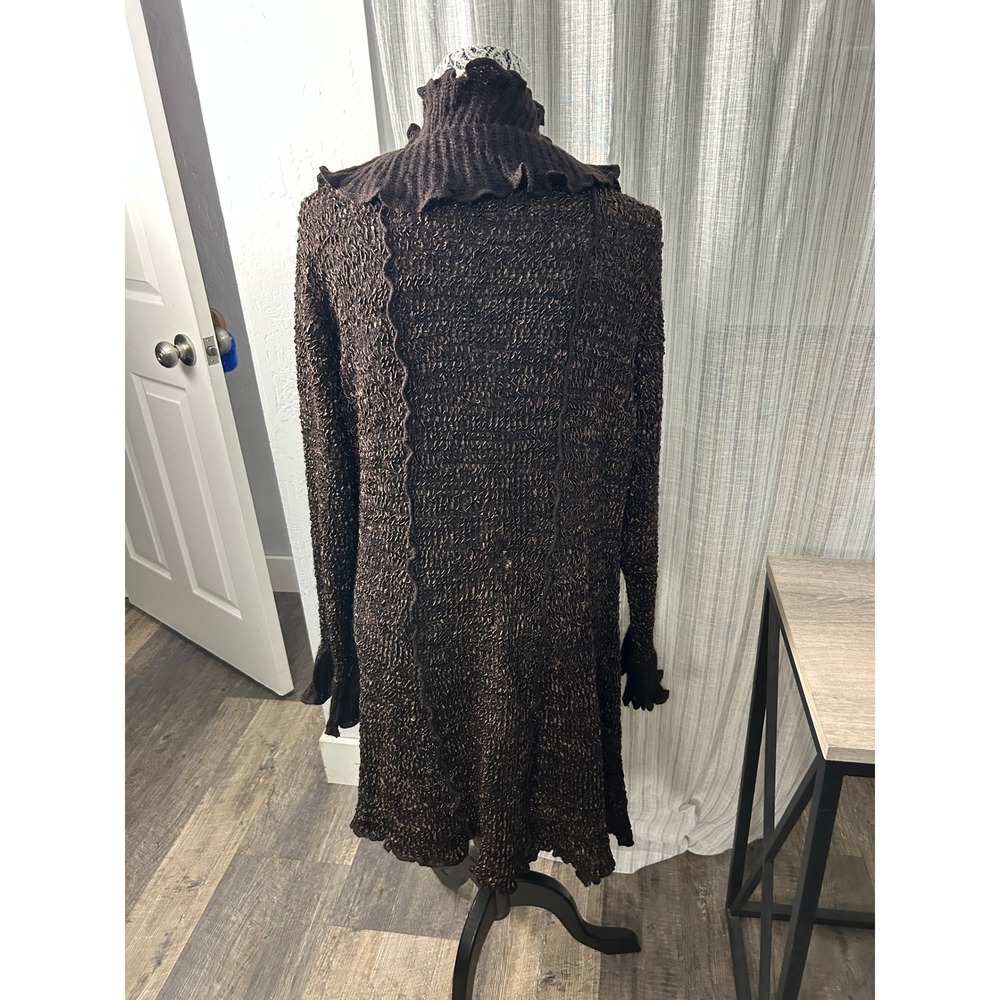 Dressbarn Knit Sweater Dress Woman 2X Brown Ruffle Turtleneck Long Sleeve Y2K